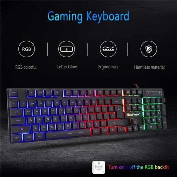 RGB Gaming Keyboard and Backlit Mouse Combo,USB Wired, LED Gaming set for Laptop - Picture 2 of 6